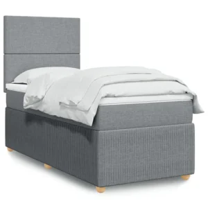 Cama com molas/colchão 80x200 cm tecido cinza-claro | Montagem Inclusa
