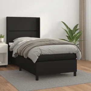 Cama com molas/colchão 90x190 cm couro artificial preto com Gavetas de Armazenamento