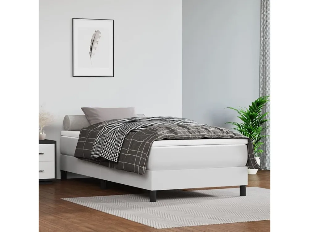 Cama com molas/colchão 90x190 cm couro artificial branco