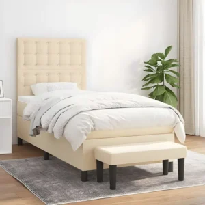 Cama com molas/colchão 90x190 cm tecido cor creme em Pinho Natural