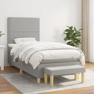 Cama com molas/colchão 90x200 cm tecido cinza-claro com Pés Ajustáveis