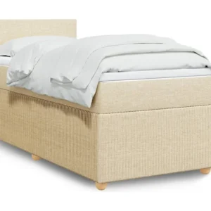 Cama com molas/colchão 90x200 cm tecido cor crème com Gavetas de Armazenamento