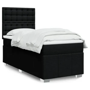 Cama com molas/colchão 90x200 cm tecido preto com Gavetas de Armazenamento