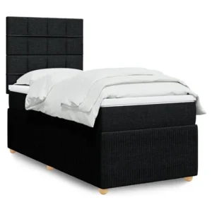 Cama com molas/colchão 90x200 cm tecido preto com Gavetas de Armazenamento
