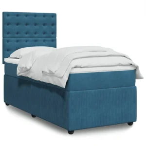 Cama com molas/colchão 90x200 cm veludo azul-escuro | Montagem Inclusa