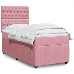 Cama com molas/colchão 90x200 cm veludo rosa | Design Escandinavo |