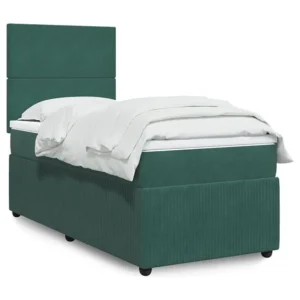 Cama com molas/colchão 90x200 cm veludo verde-escuro para Quartos de Casal