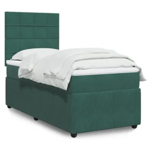 Cama com molas/colchão 90x200 cm veludo verde-escuro | Design Escandinavo |