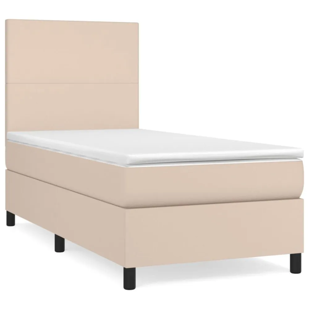 Cama com molasemcolchão 100x200 cm couro artificial cappuccino com Garantia Estendida