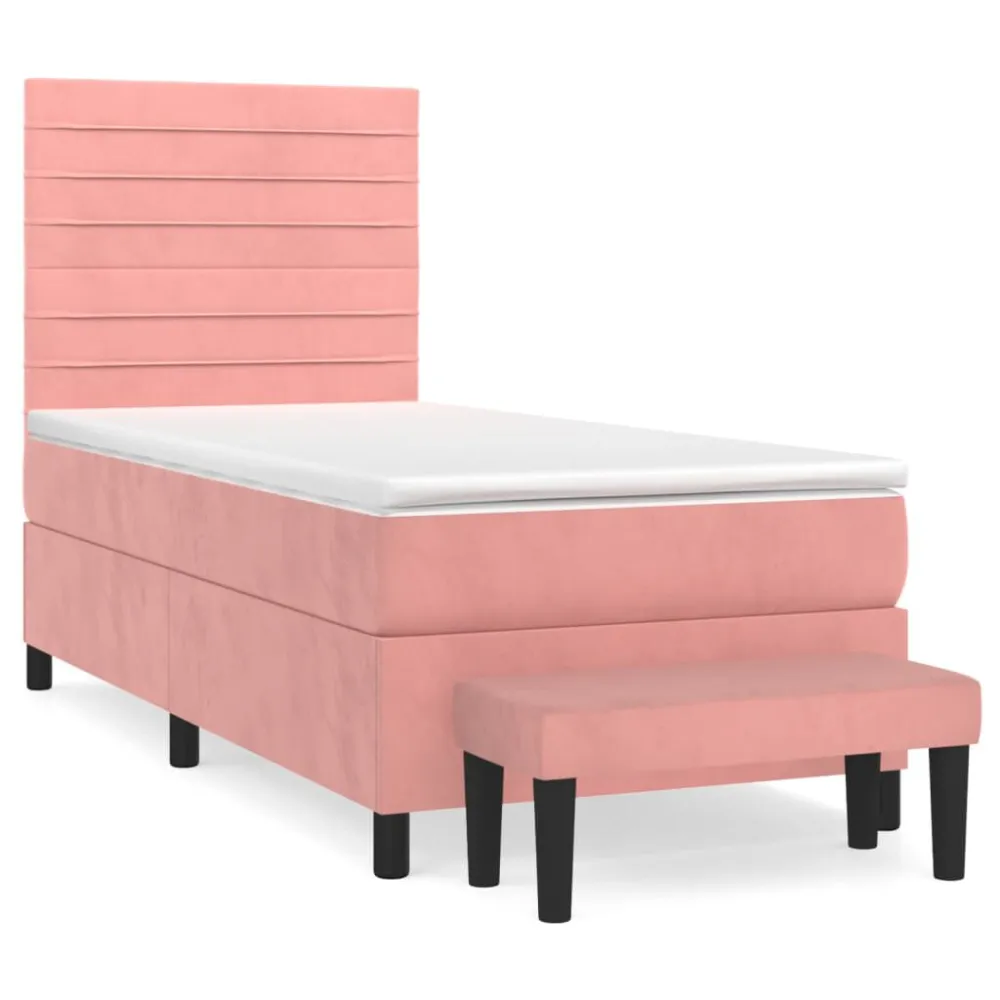 Cama com molasemcolchão 100x200 cm veludo rosa para Quartos de Casal