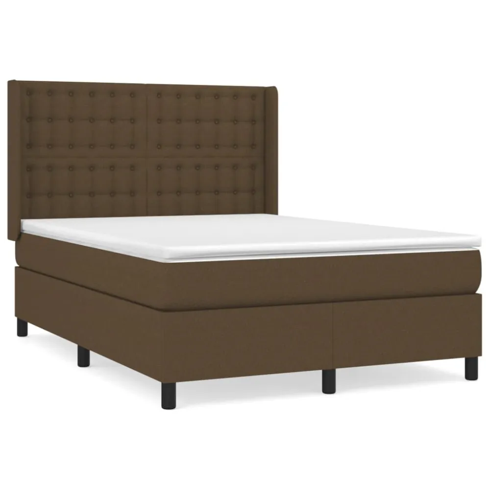 Cama com molasemcolchão 140x190 cm tecido castanho-escuro | Montagem Inclusa