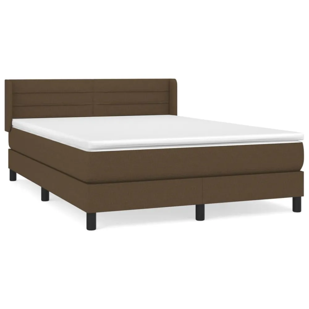 Cama com molasemcolchão 140x190 cm tecido castanho-escuro com Garantia Estendida