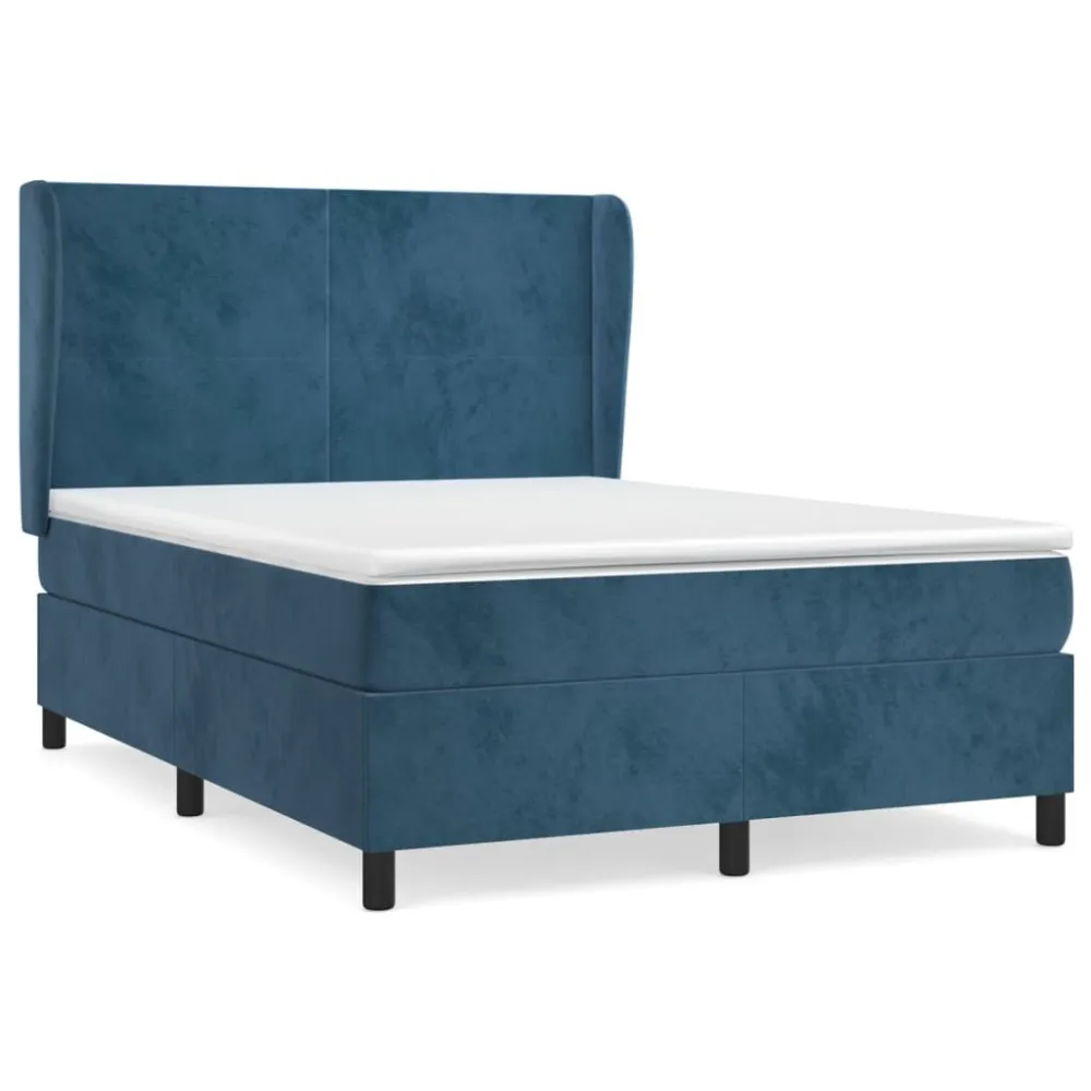 Cama com molasemcolchão 140x190 cm veludo azul-escuro com Garantia Estendida