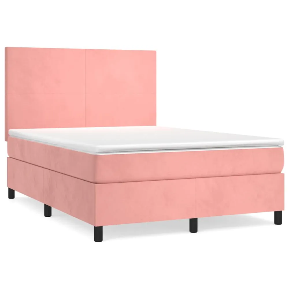 Cama com molasemcolchão 140x190 cm veludo rosa com Colchão Incluso
