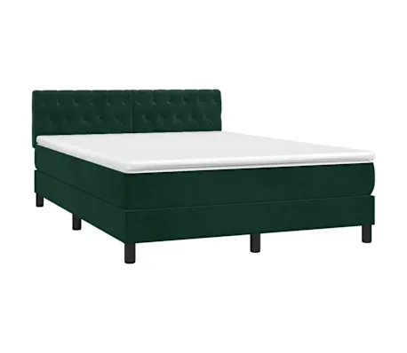 Cama com molasemcolchão 140x190 cm veludo verde-escuro com Colchão Incluso