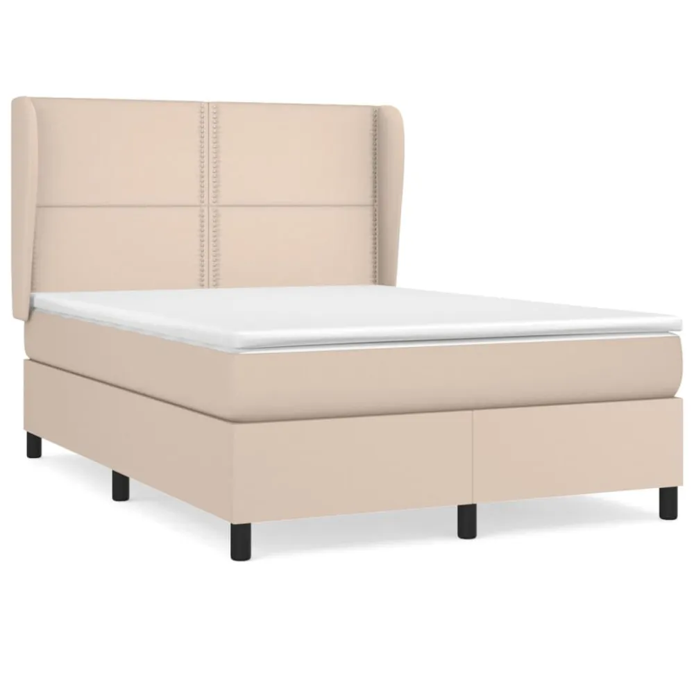 Cama com molasemcolchão 140x200 cm couro artificial cappuccino | Montagem Inclusa