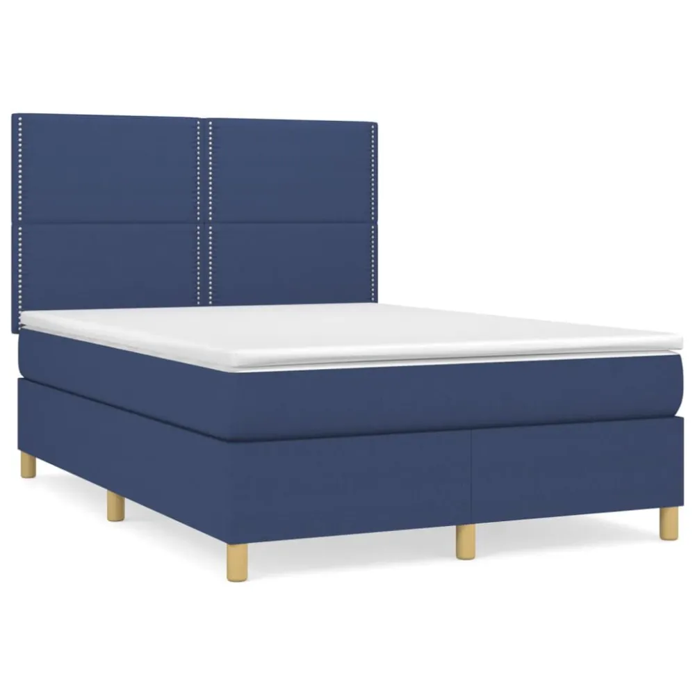 Cama com molasemcolchão 140x200 cm tecido azul com Garantia Estendida