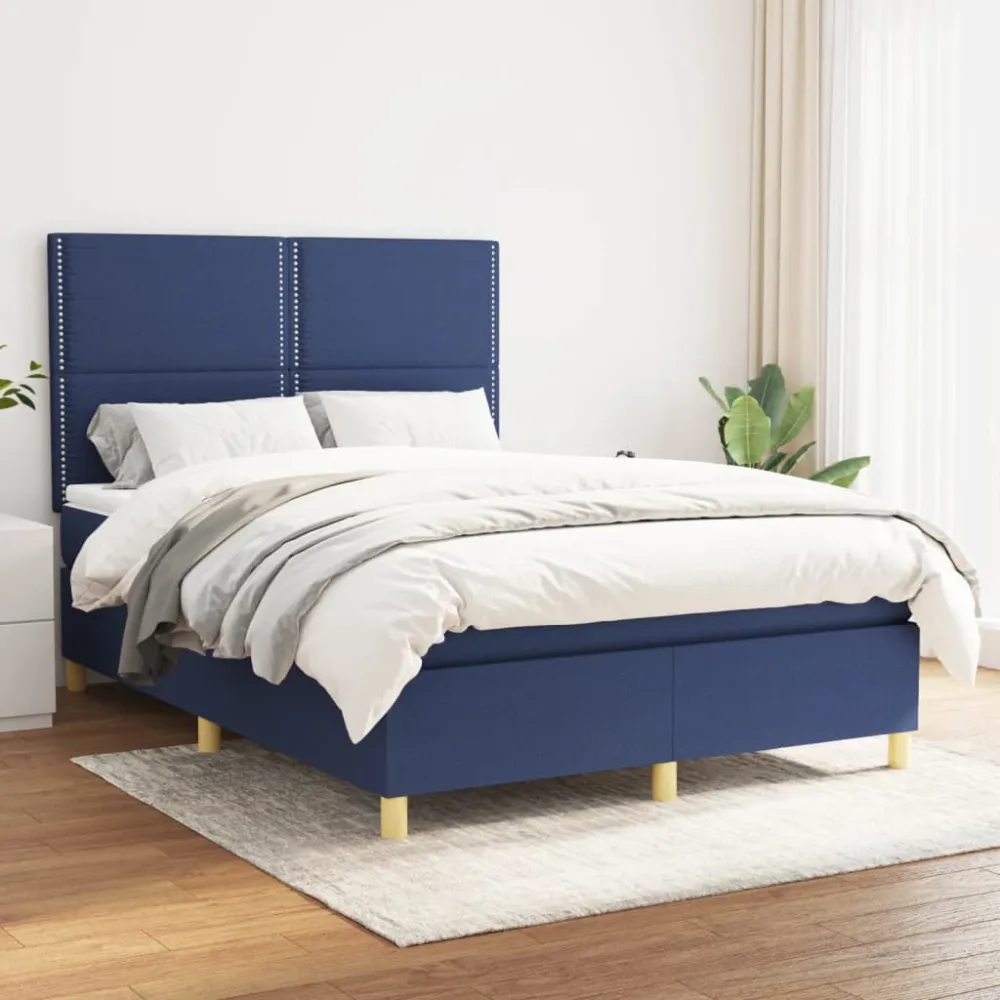 Cama com molasemcolchão 140x200 cm tecido azul com Garantia Estendida