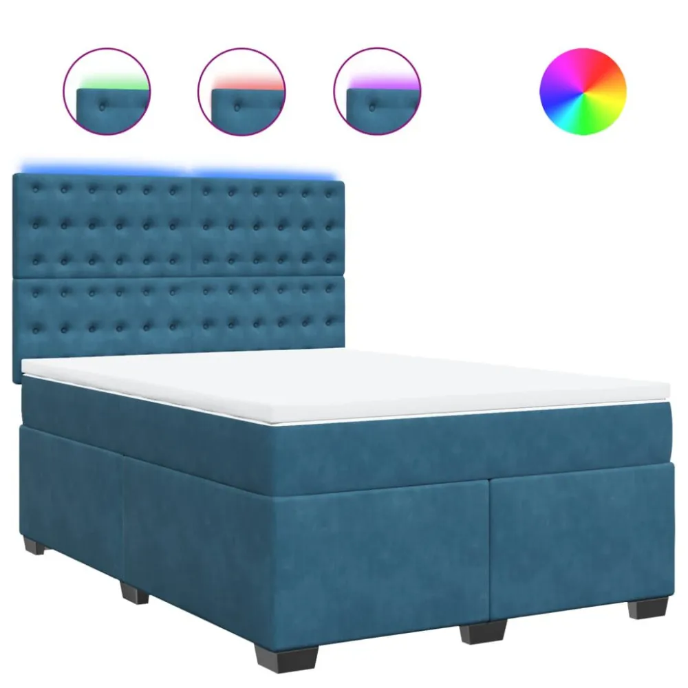 Cama com molasemcolchão 140x200 cm veludo azul com Pés Ajustáveis