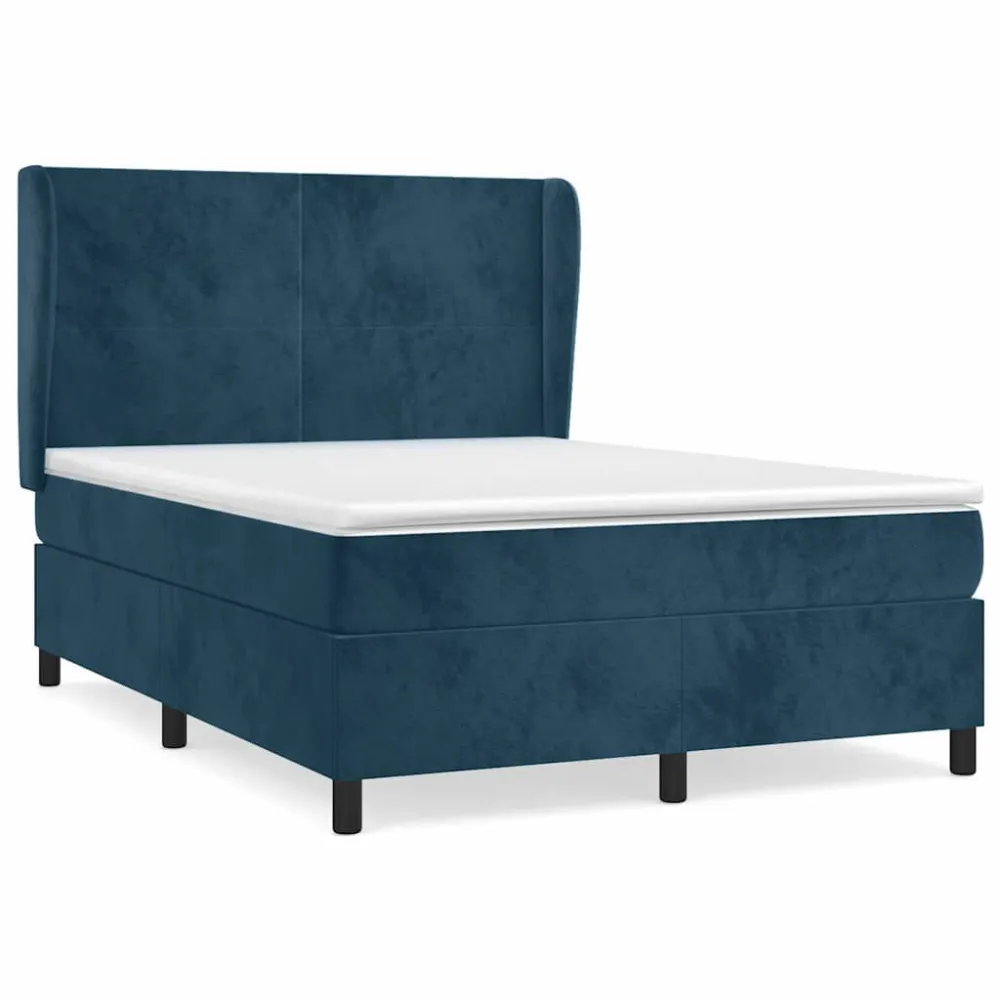 Cama com molasemcolchão 140x200 cm veludo azul-escuro Tecido Resistente