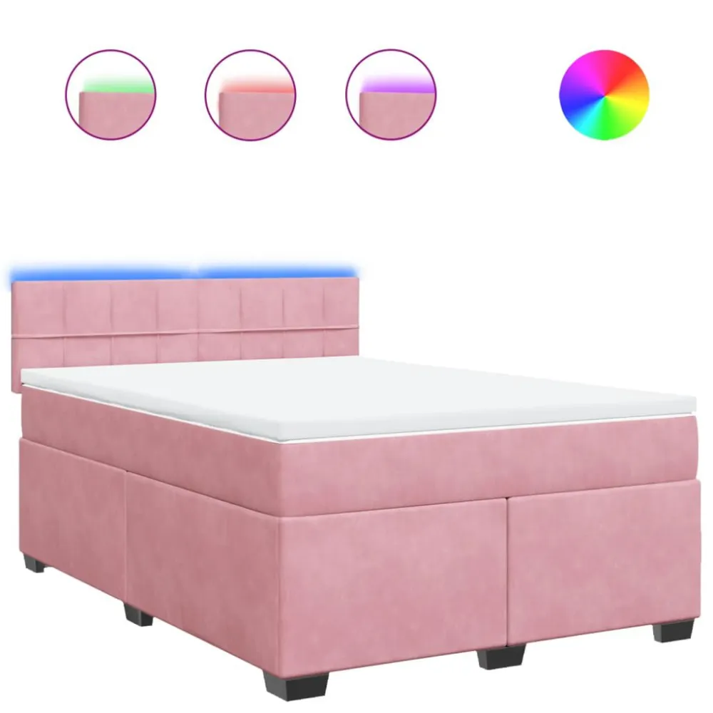 Cama com molasemcolchão 140x200 cm veludo rosa com Pés Ajustáveis