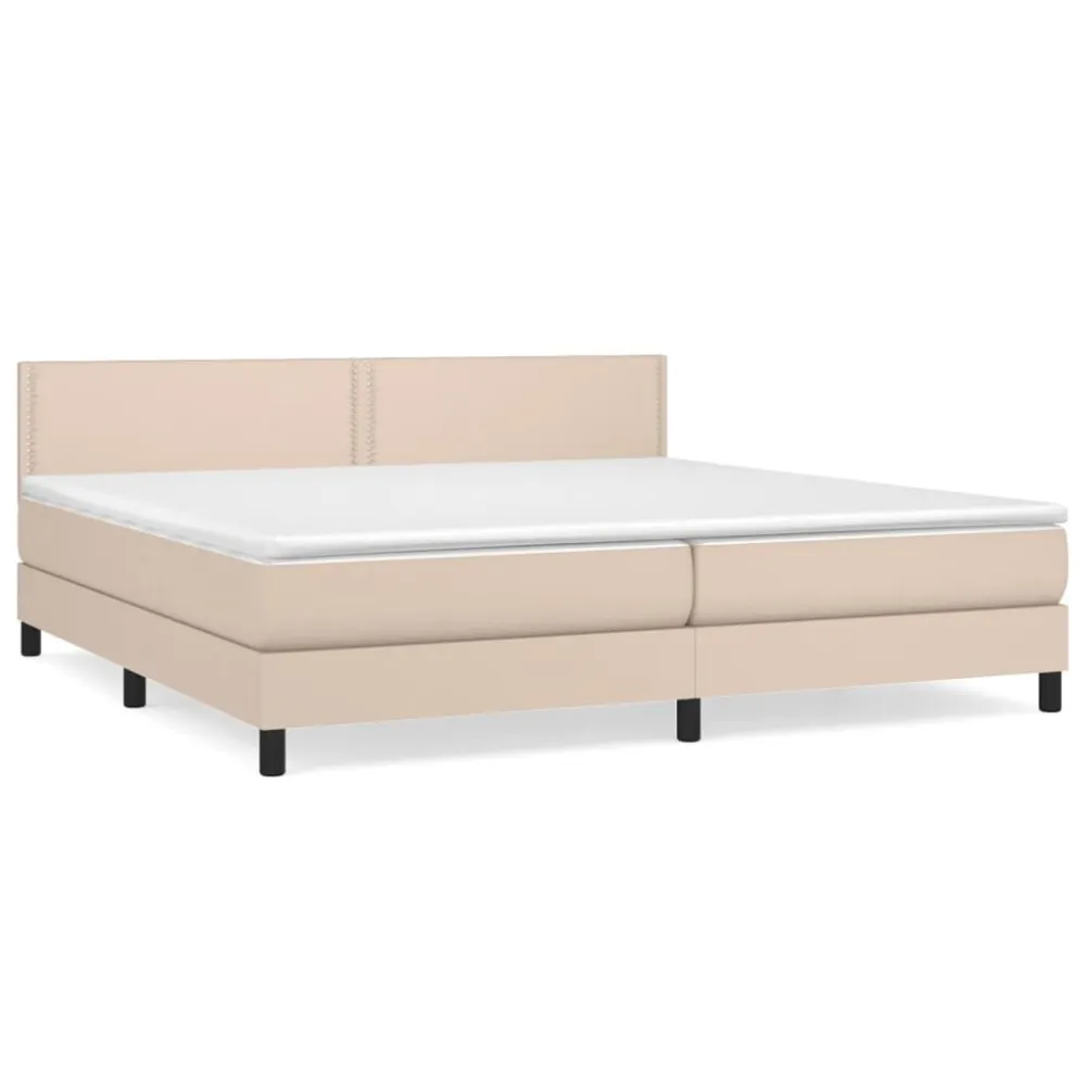 Cama com molasemcolchão 200x200 cm couro artificial cappuccino com Cabideiro Incluso