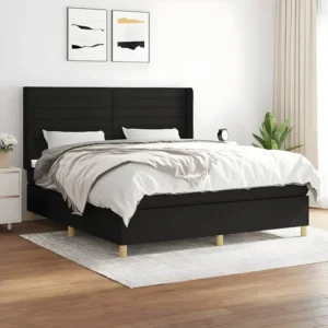 Conjunto Completo para Quarto Cama com molas/colchão 160x200 cm tecido preto