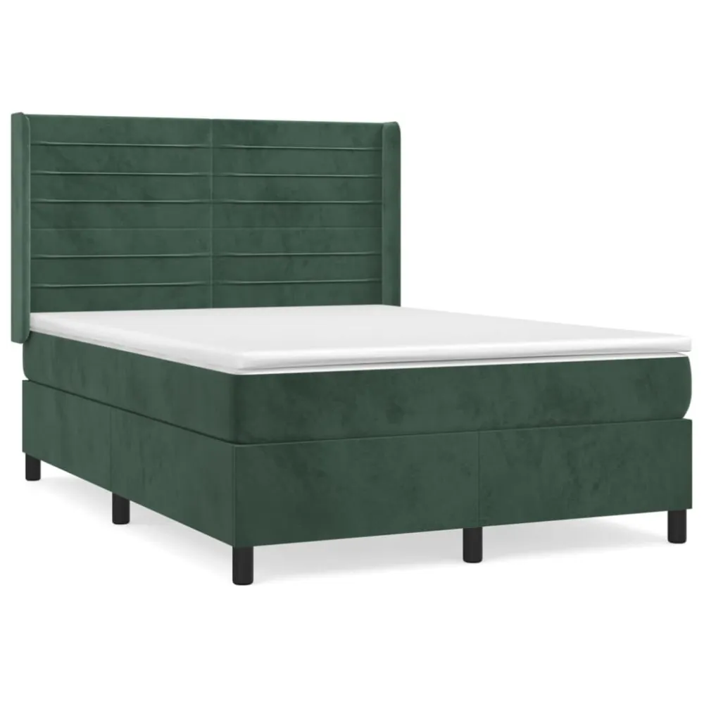 Conjunto Completo para Quarto Cama com molasemcolchão 140x190 cm veludo verde-escuro