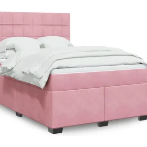 Conjunto Completo para Quarto Cama com molas/colchão 160x200 cm veludo rosa