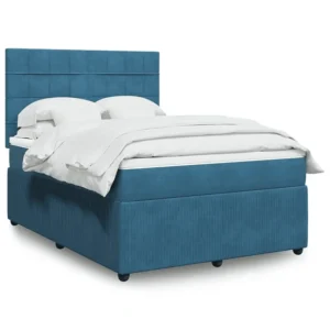 Conjunto Completo para Quarto Cama com molas/colchão 140x200 cm veludo azul