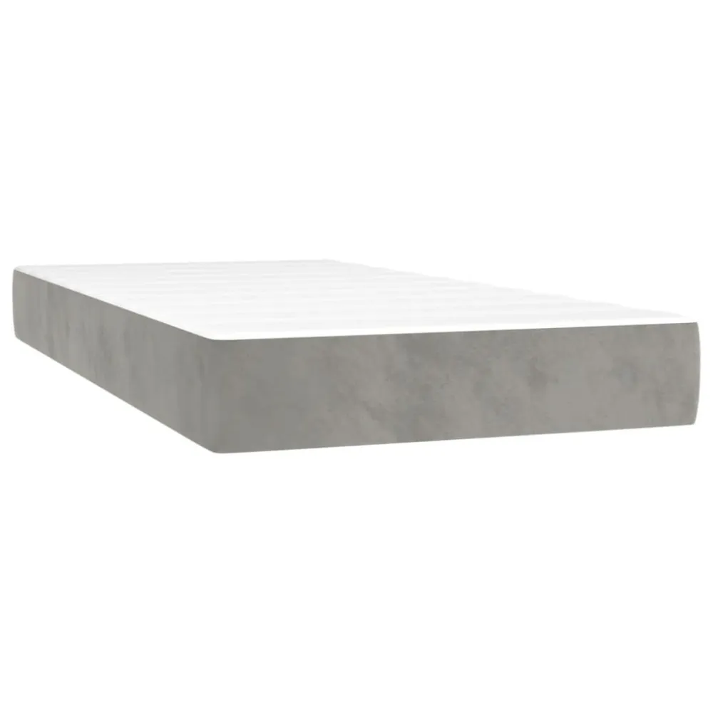 Conjunto Completo para Quarto Colchão de molas ensacadas 120x190x20 cm veludo cinza-claro
