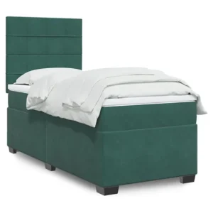 Design de Luxo Cama com molas/colchão 90x200 cm veludo verde-escuro