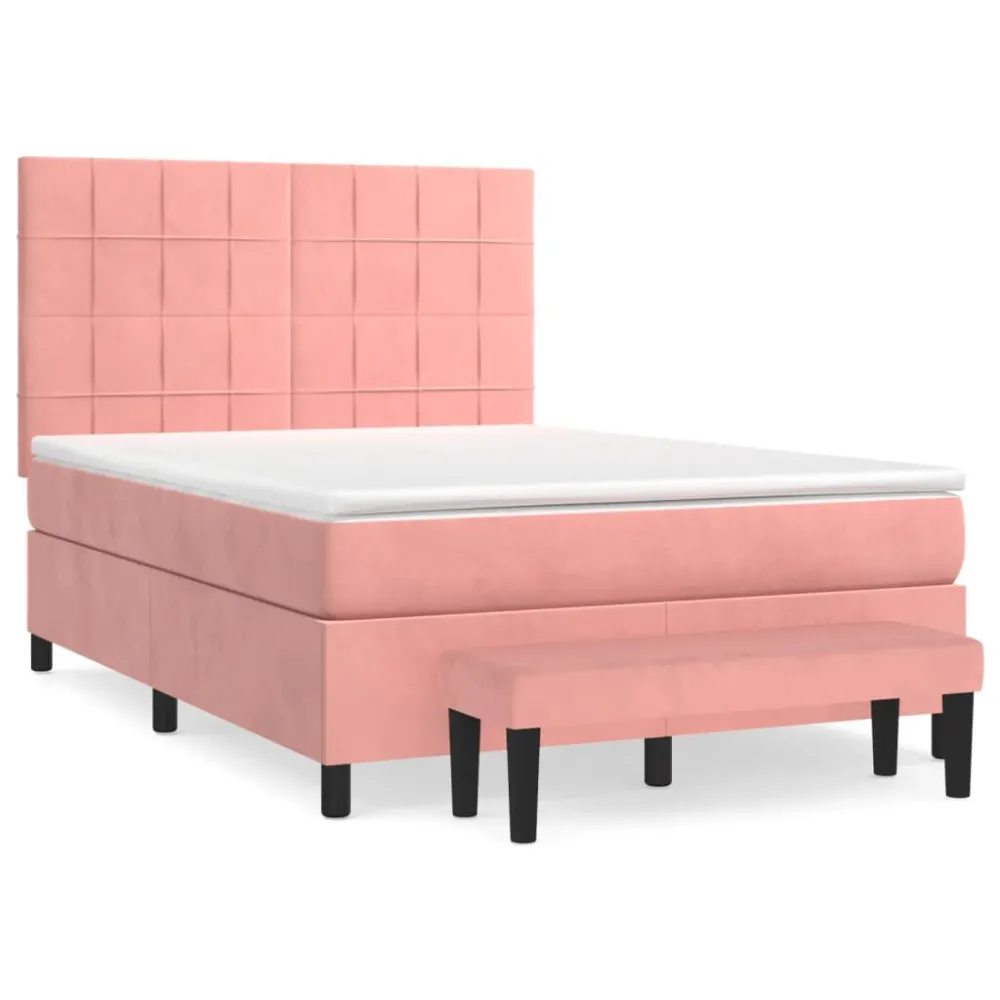 Design de Luxo Cama com molasemcolchão 140x200 cm veludo rosa