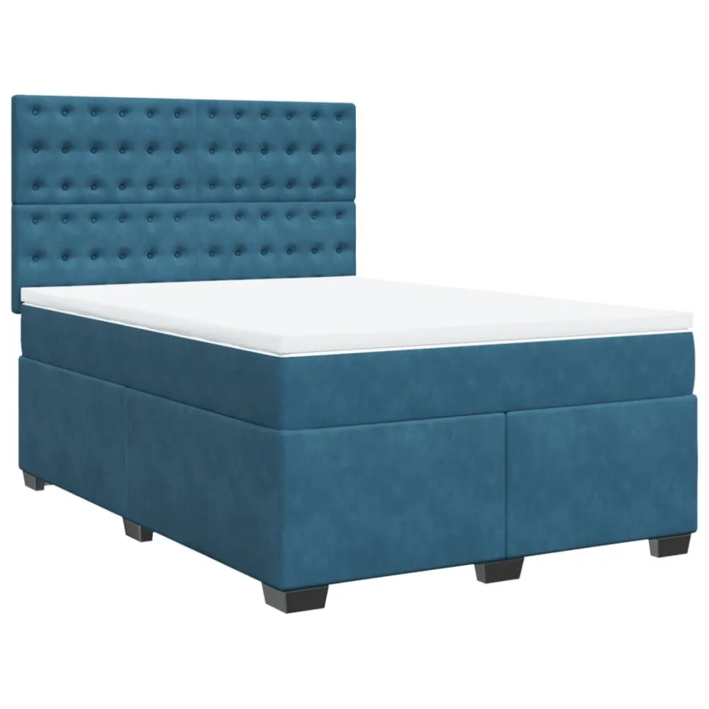 Design de Luxo Cama com molasemcolchão 140x200 cm veludo azul