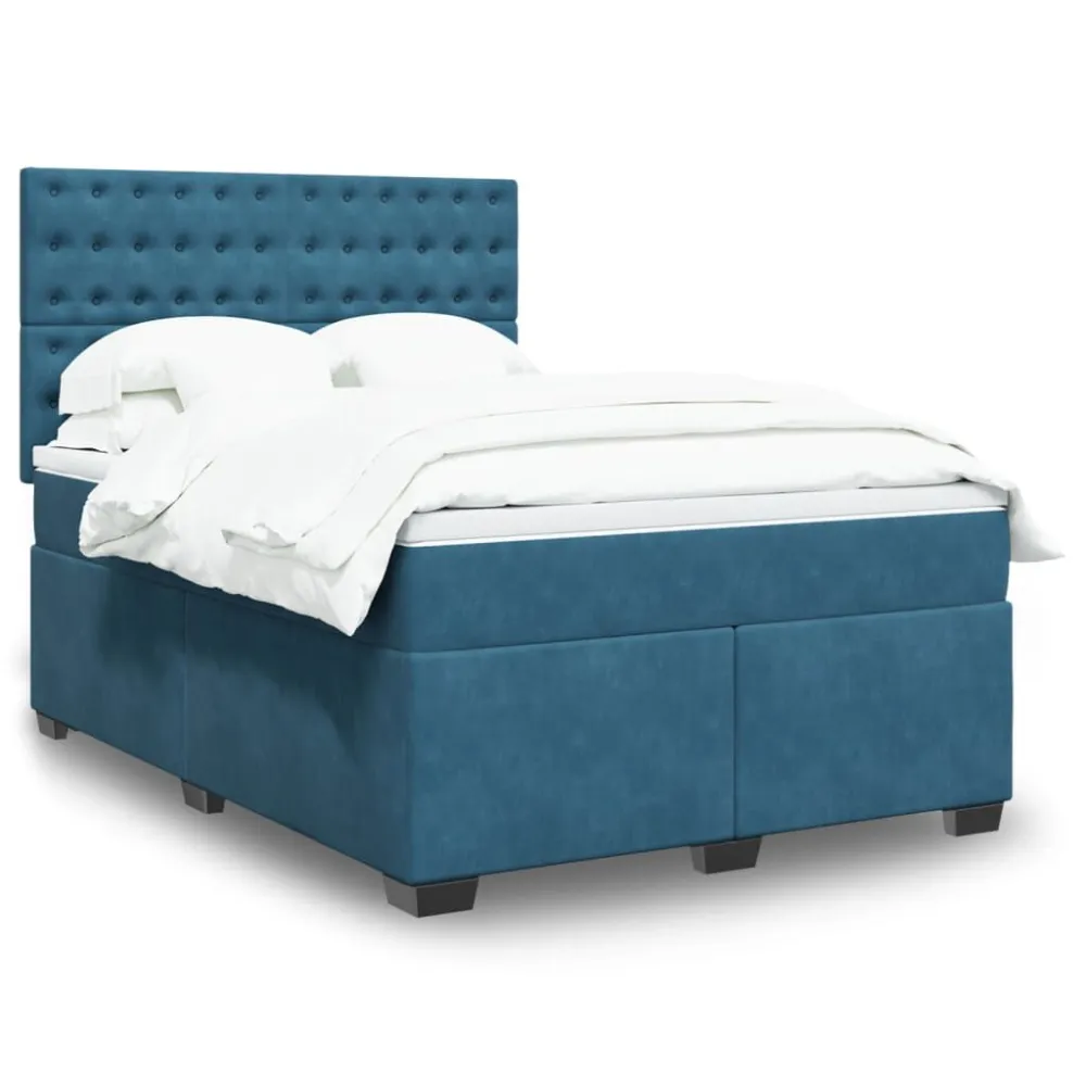 Design de Luxo Cama com molasemcolchão 140x200 cm veludo azul