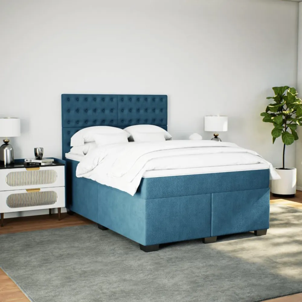 Design de Luxo Cama com molasemcolchão 140x200 cm veludo azul