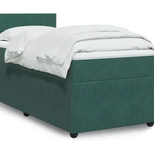 Ergonômico Cama com molas/colchão 100x200 cm veludo verde-escuro
