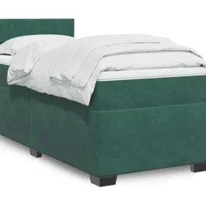 Ergonômico Cama com molas/colchão 90x200 cm veludo verde-escuro
