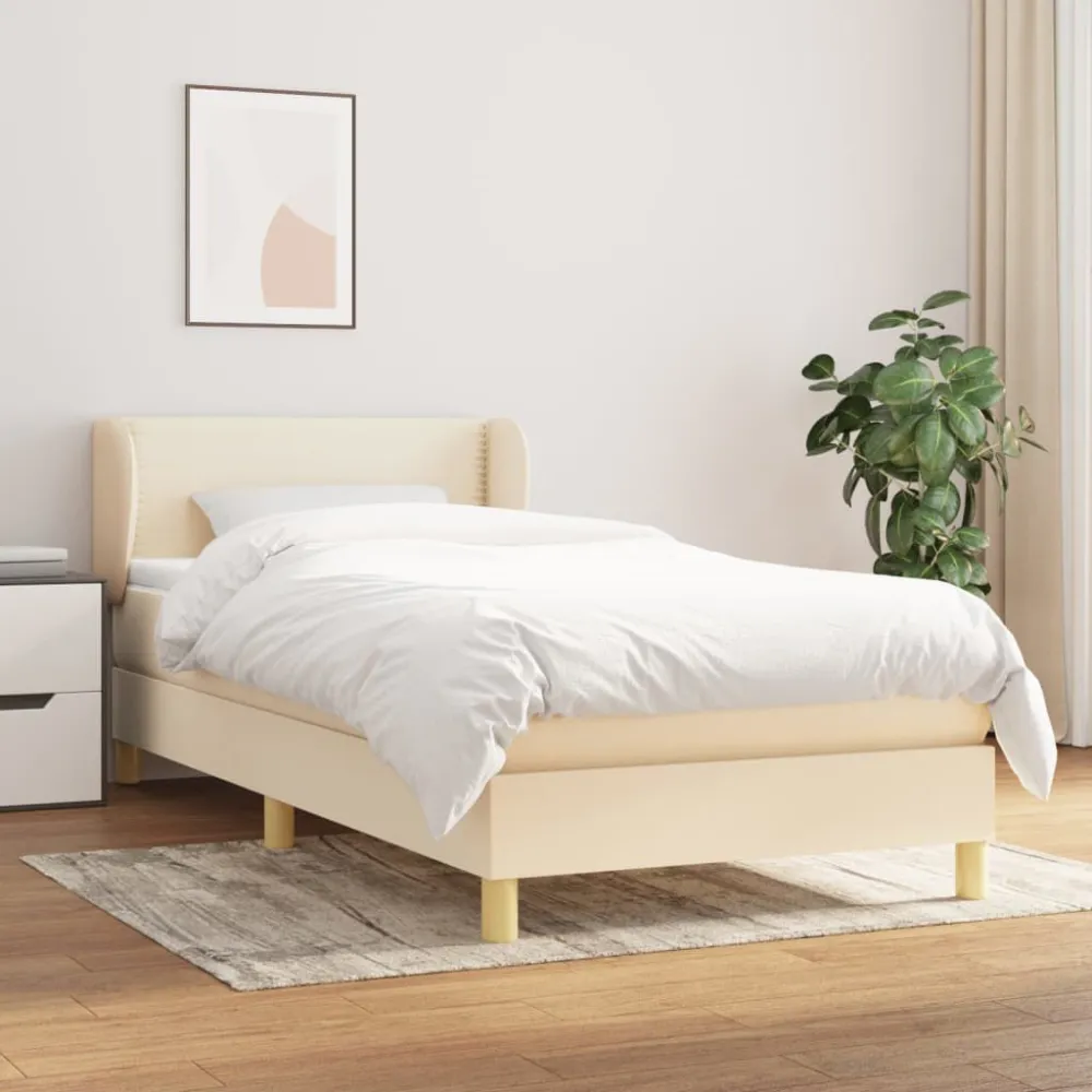 Ergonômico Cama com molasemcolchão 100x200 cm tecido cor creme