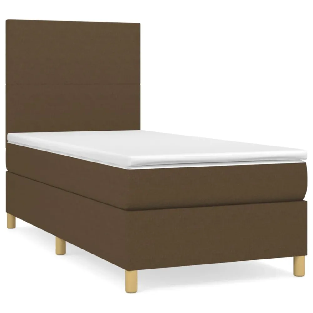 Ergonômico Cama com molasemcolchão 100x200 cm tecido castanho-escuro