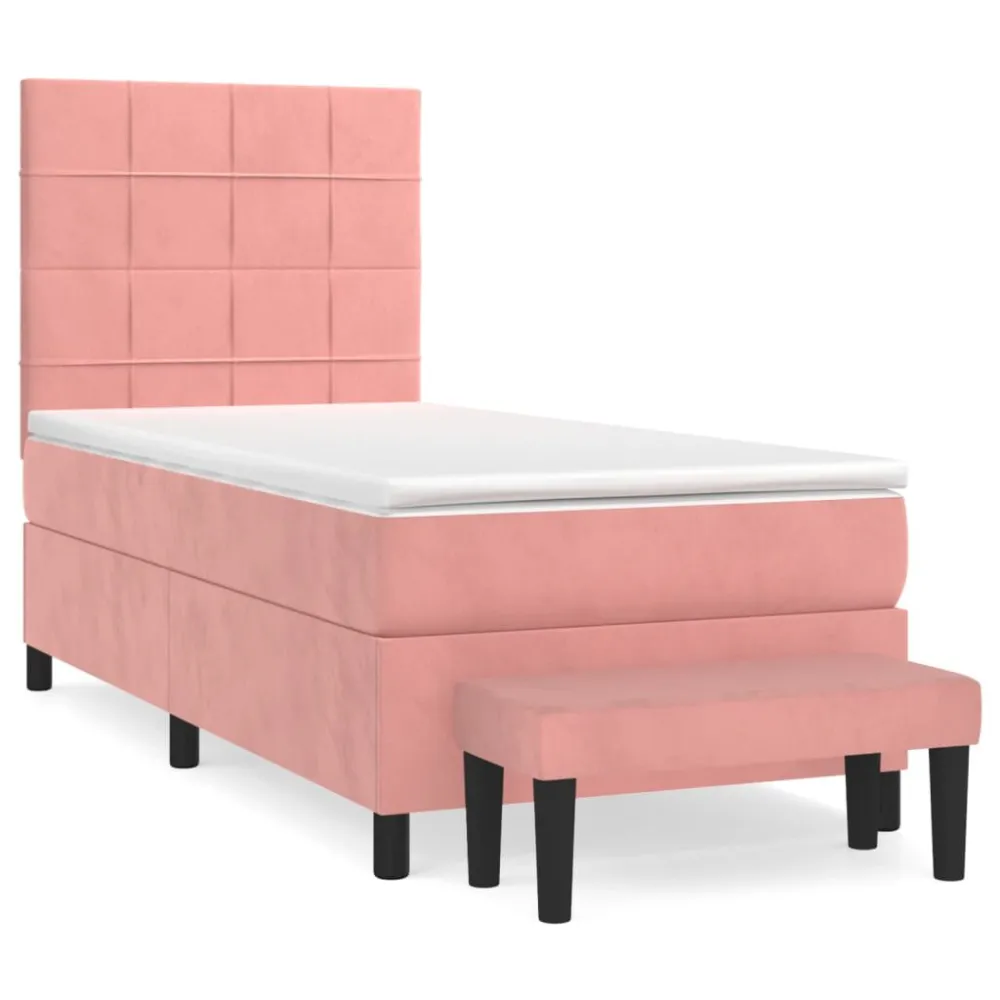 Ergonômico Cama com molasemcolchão 100x200 cm veludo rosa