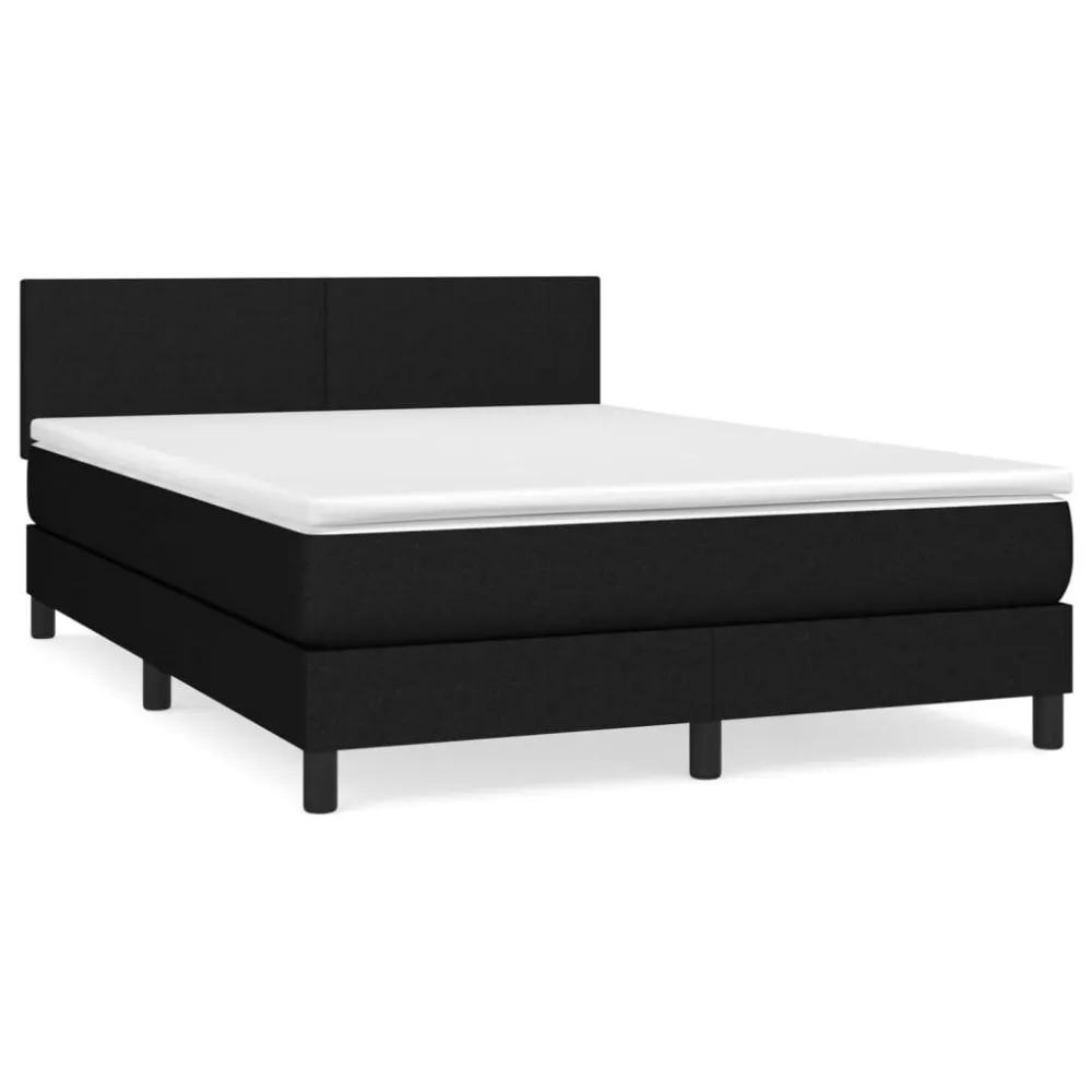 Ergonômico Cama com molasemcolchão 140x200 cm tecido preto