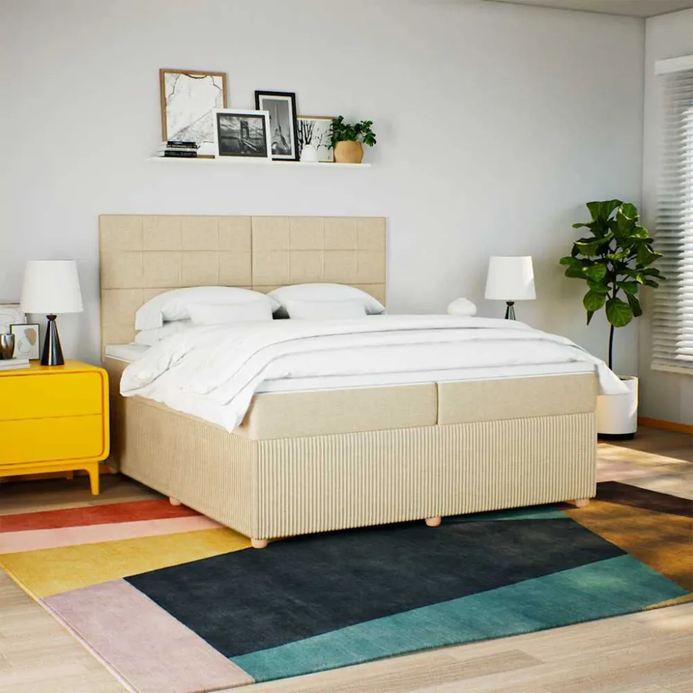 Ergonômico Cama com molasemcolchão 200x200 cm tecido cor creme