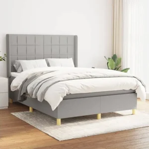 Mesa de Cabeceira Cama com molas/colchão 140x190 cm tecido cinzento-claro