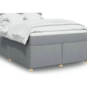 Mesa de Cabeceira Cama com molas/colchão 140x200 cm tecido cinzento-claro