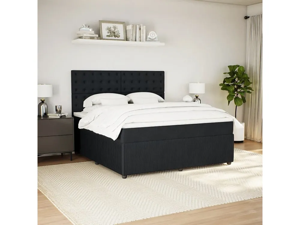 Mesa de Cabeceira Cama com molas/colchão 180x200 cm veludo preto