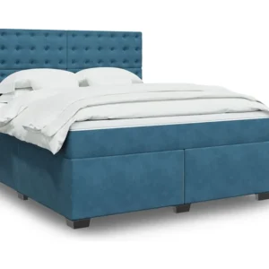 Mesa de Cabeceira Cama com molas/colchão 180x200 cm veludo azul