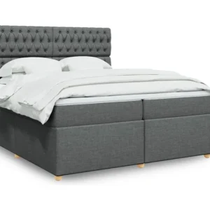 Mesa de Cabeceira Cama com molas/colchão 200x200 cm tecido cinzento-escuro
