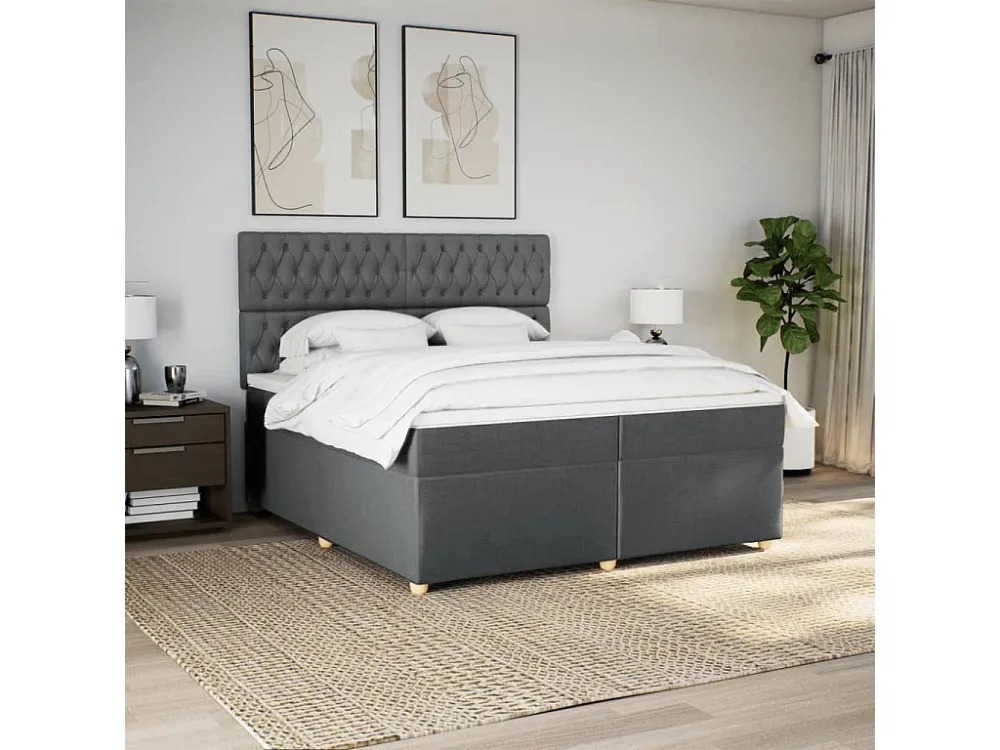Mesa de Cabeceira Cama com molas/colchão 200x200 cm tecido cinzento-escuro