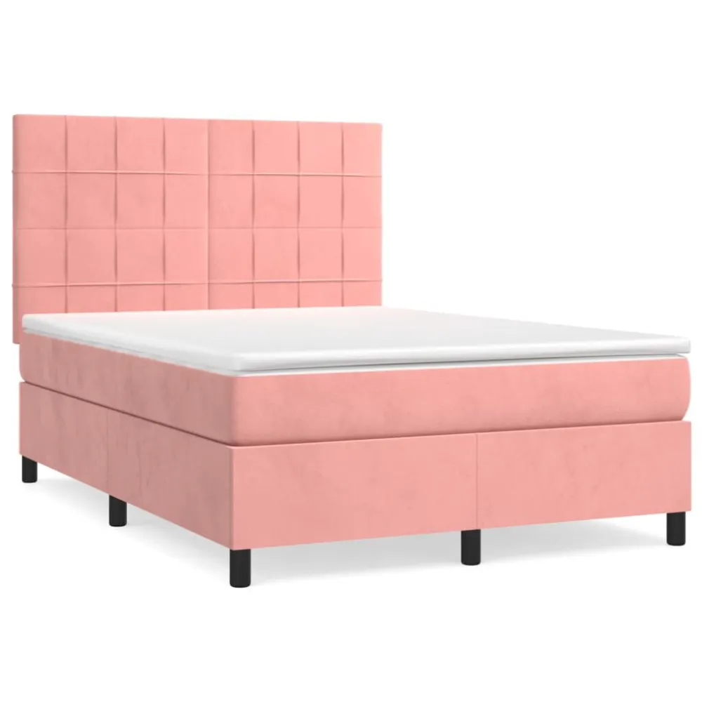 Mesa de Cabeceira Cama com molasemcolchão 140x190 cm veludo rosa